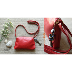 The Blue Lotus | Leather Red Sling Bag / Purse