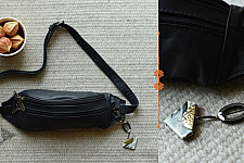 The Blue Lotus | Leather Waist Bag in Black Color