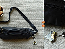 The Blue Lotus | Leather Waist Bag in Black Color