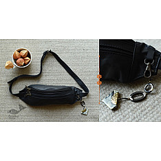 The Blue Lotus | Leather Waist Bag in Black Color