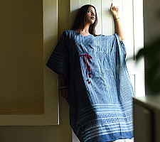 JUNO ~ Block Printed Pure Cotton Kaftan | Indigo