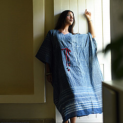JUNO ~ Block Printed Pure Cotton Kaftan | Indigo