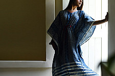 JUNO ~ Indigo Block Print Cotton Kaftan for Women