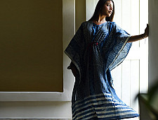 JUNO ~ Indigo Block Print Cotton Kaftan for Women