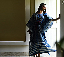 JUNO ~ Indigo Block Print Cotton Kaftan for Women