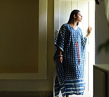 JUNO ~ Handmade Indigo Block Print Cotton Kaftan
