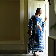 JUNO ~ Handmade Indigo Block Print Cotton Kaftan