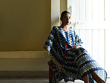 JUNO ~ Dabu Print Indigo Cotton Kaftan for Women