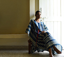 JUNO ~ Dabu Print Indigo Cotton Kaftan for Women
