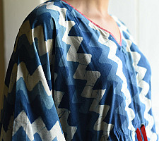 JUNO ~ Dabu Print Indigo Cotton Kaftan for Women