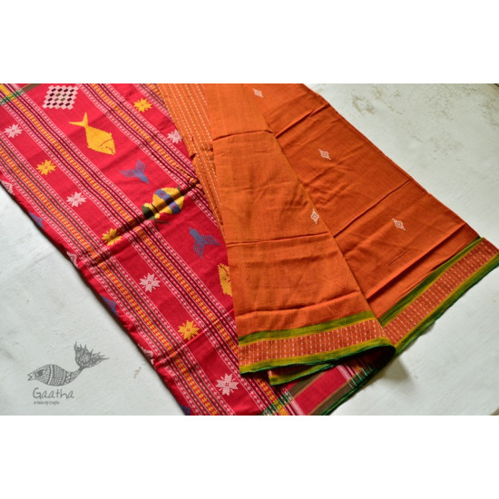 Shop handloom thalapathara orange cotton saree