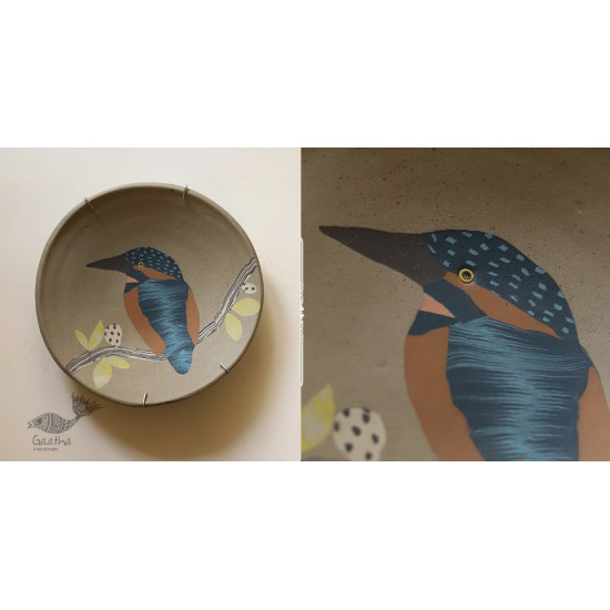 Handmade Ceramic Wall Plate ( 8 x 8  ) - Kingfisher Bird - 16