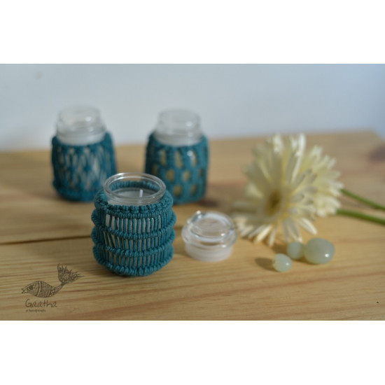 Hand knotted Candle Jar - Sapphire Blue