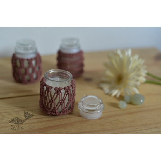 Hand knotted Candle Jar - Rose Pink