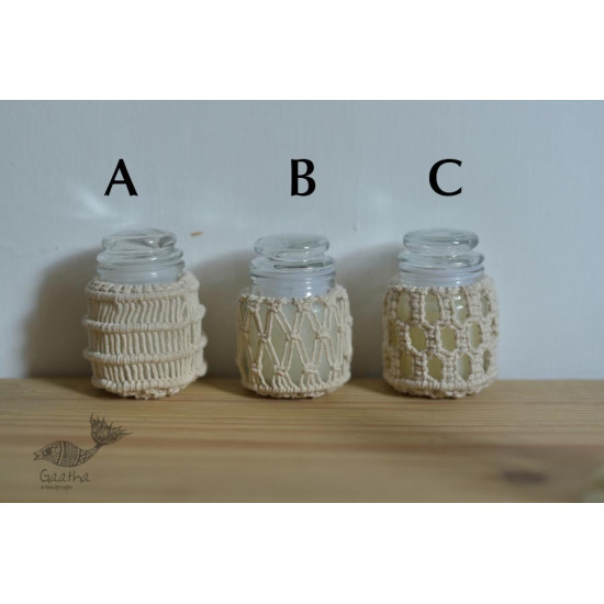 Hand knotted Candle Jar - Ivory White