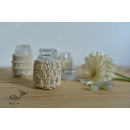 Hand knotted Candle Jar - Ivory White