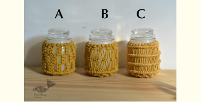 Once & Again ▣ Hand-Knotted Candle Jar ▣ Mustard Yellow (Three Design Options) 