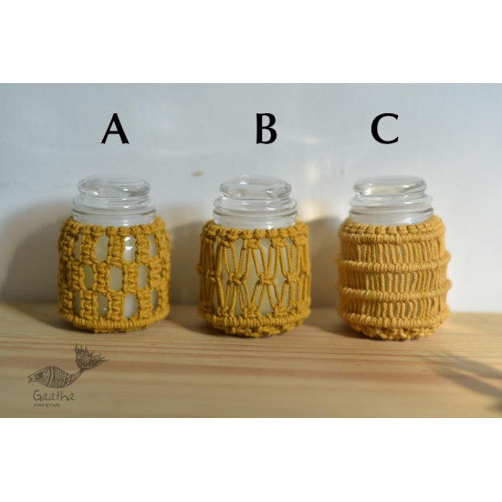 Hand knotted Candle Jar - Mustard Yellow