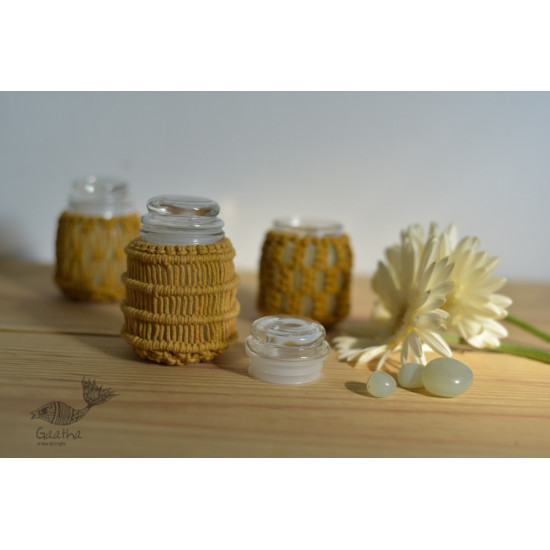 Hand knotted Candle Jar - Mustard Yellow