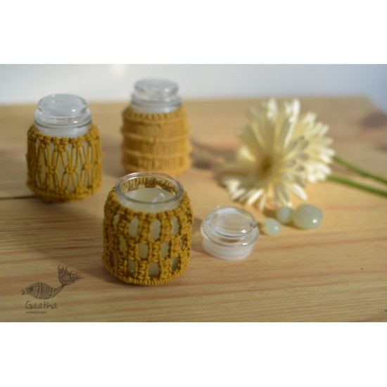 Hand knotted Candle Jar - Mustard Yellow