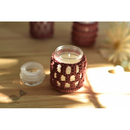 Hand knotted Candle Jar - Crimson Red