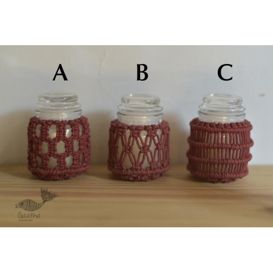 Hand knotted Candle Jar - Crimson Red