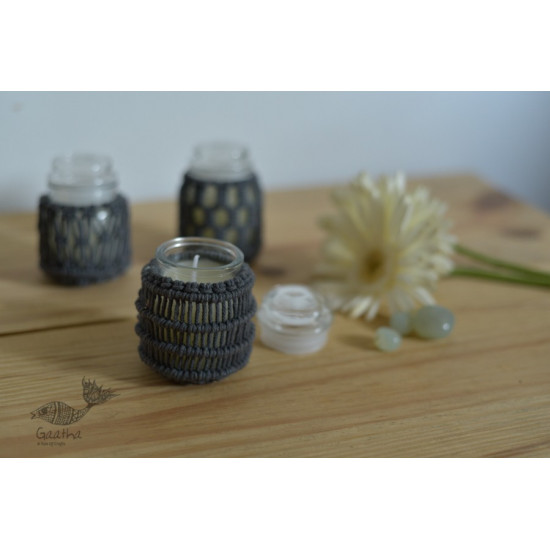 Hand knotted Candle Jar - grey