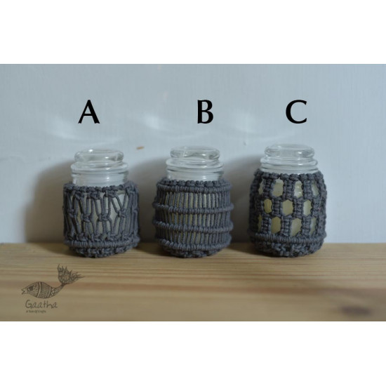 Hand knotted Candle Jar - grey