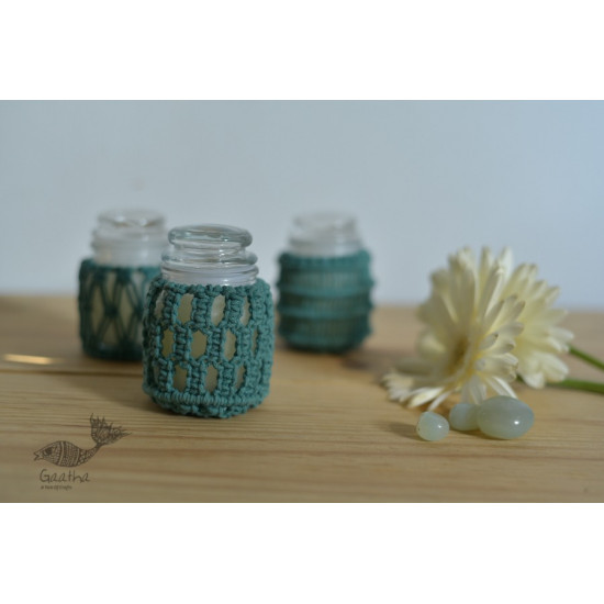 Hand knotted Candle Jar - Mint Green