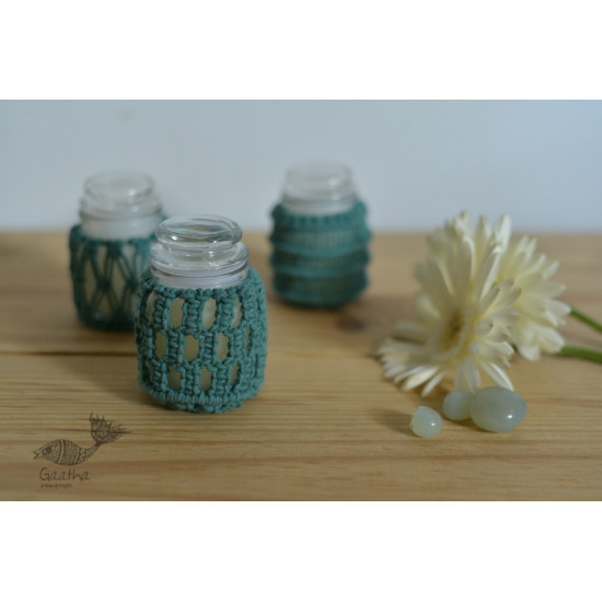 Hand knotted Candle Jar - Mint Green