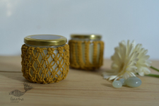 Once & Again ▣ Hand-Knotted Candle Jar ▣ Mustard Yellow (Two Design Options) 