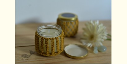 Once & Again ▣ Hand-Knotted Candle Jar ▣ Mustard Yellow (Two Design Options) 
