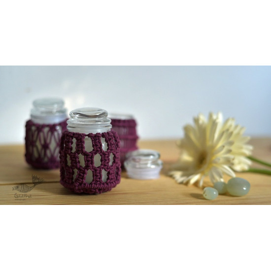 Hand knotted Candle Jar - Burgundy