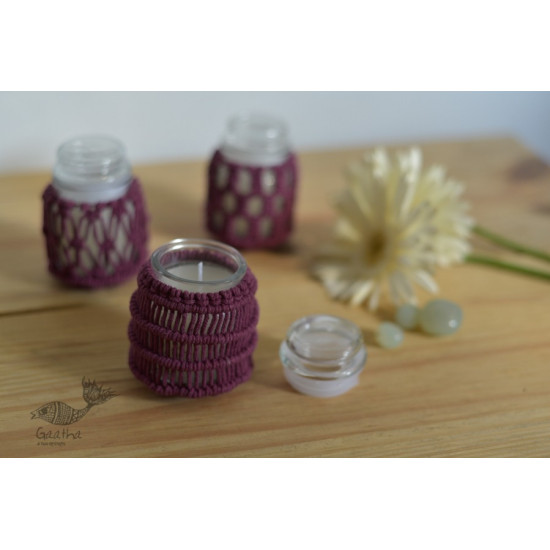 Hand knotted Candle Jar - Burgundy