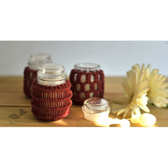 Hand knotted Candle Jar - Crimson Red