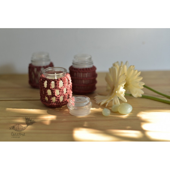 Hand knotted Candle Jar - Crimson Red