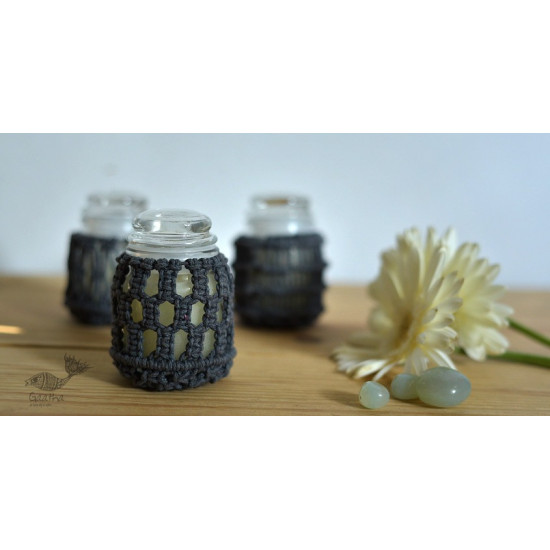 Hand knotted Candle Jar - grey