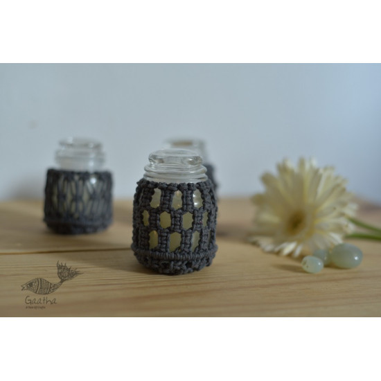 Hand knotted Candle Jar - grey