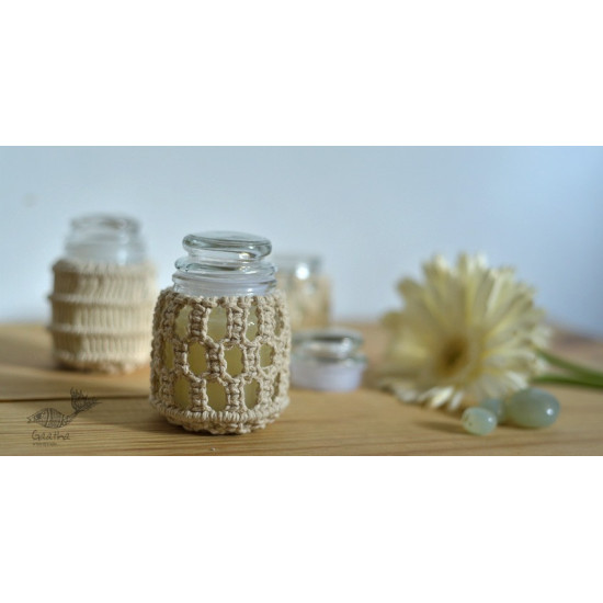 Hand knotted Candle Jar - Ivory White