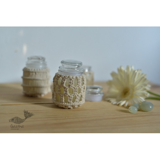 Hand knotted Candle Jar - Ivory White