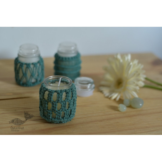 Hand knotted Candle Jar - Mint Green