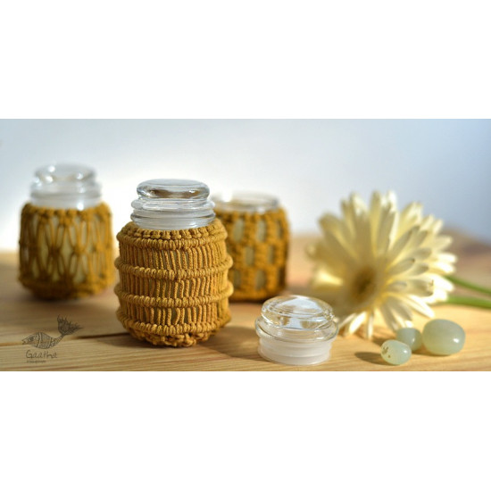 Hand knotted Candle Jar - Mustard Yellow