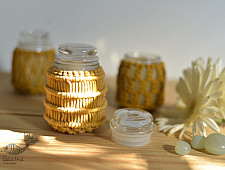 Once & Again ▣ Hand-Knotted Candle Jar ▣ Mustard Yellow (Three Design Options) 