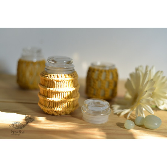 Hand knotted Candle Jar - Mustard Yellow