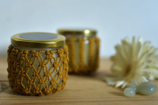 Once & Again ▣ Hand-Knotted Candle Jar ▣ Mustard Yellow (Two Design Options) 