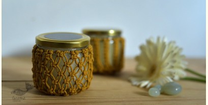 Once & Again ▣ Hand-Knotted Candle Jar ▣ Mustard Yellow (Two Design Options) 