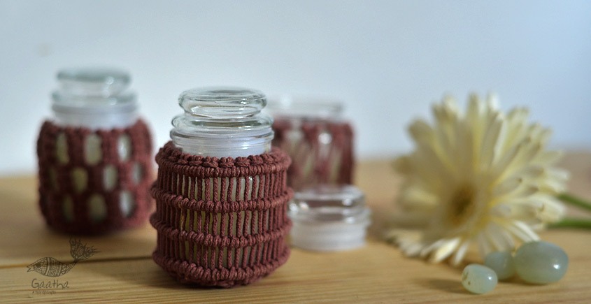 Hand knotted Candle Jar - Rose Pink