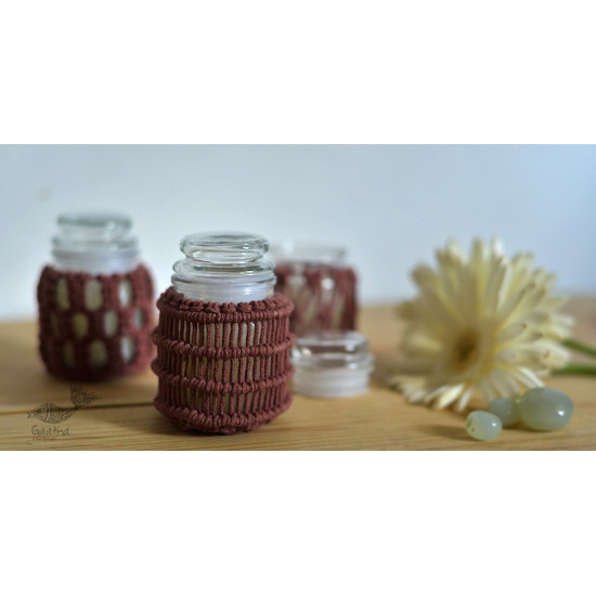 Hand knotted Candle Jar - Rose Pink