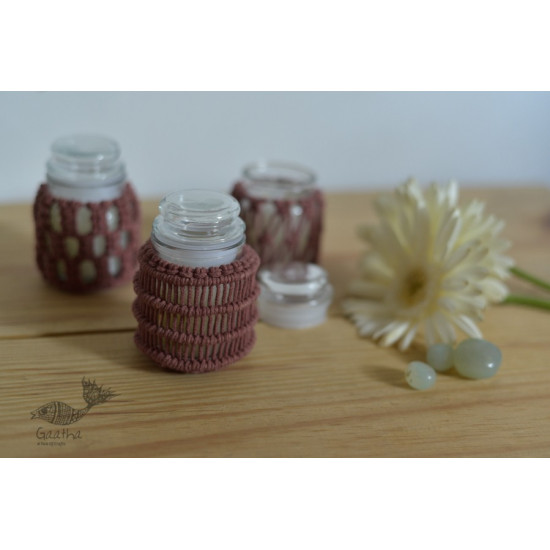 Hand knotted Candle Jar - Rose Pink