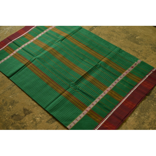 shop handloom narayanpet cotton saree with Big Border - Green with Red Border